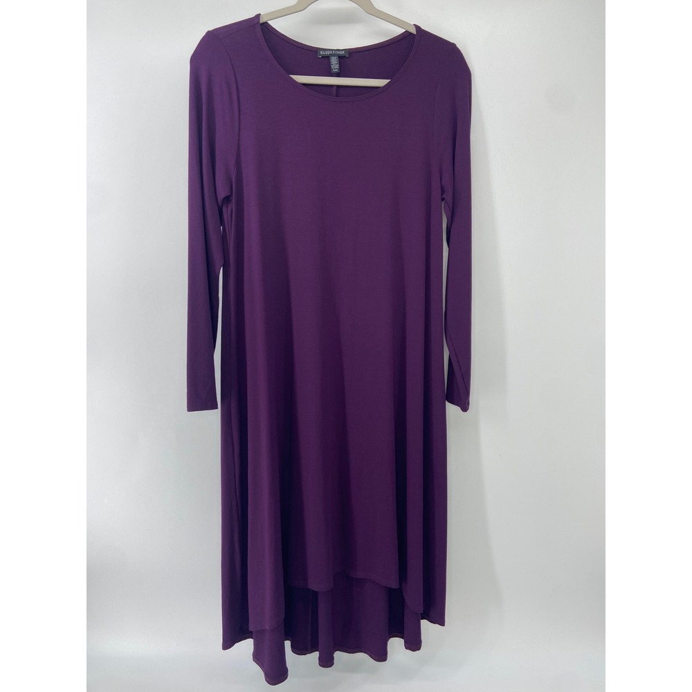 Eileen Fisher Dress Womens Medium Purple High Low Long Sleeve Minimalist Comfort